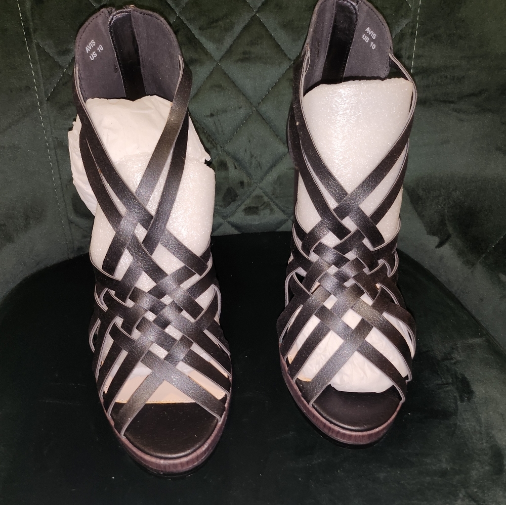 Black, Block heel, Strapped Shoes